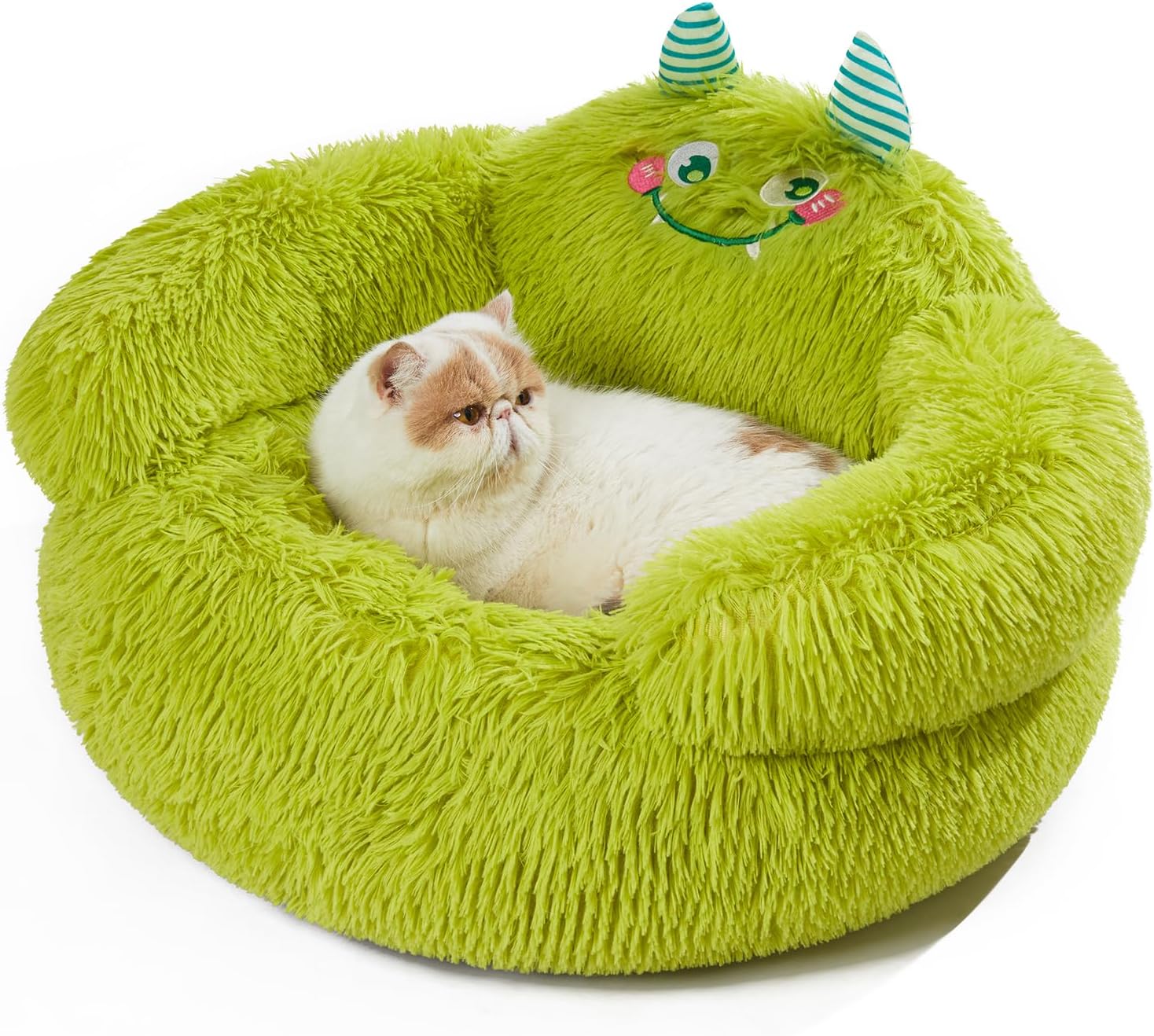 Green Monster Donut Bed - Plush Calming Cuddler for Small Pets