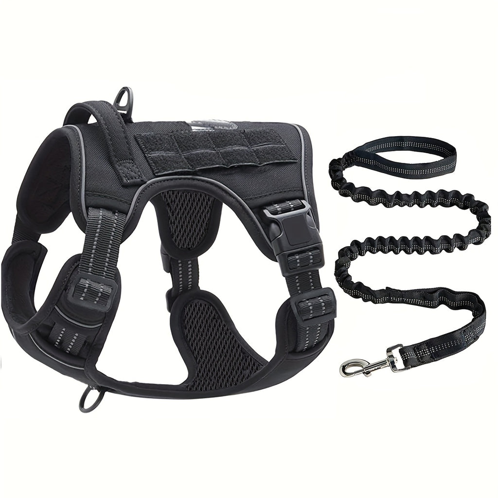 No-Pull Dog Harness with Handle & Bungee Leash - Adjustable Control Vest for Medium & Large Dogs, Durable Comfort Fit for Walking, Hiking, Training, Sturdy Metal Clip, Hiking with Dogs, Secure Grip, Highquality Material, Acti