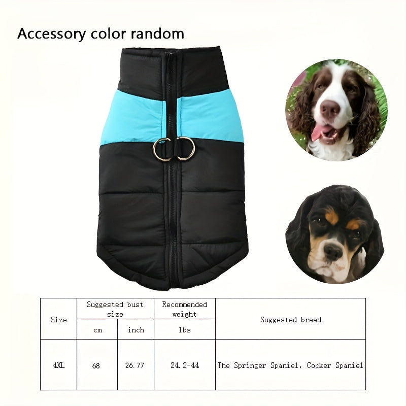 Waterproof And Windproof Fleece-Lined Dog Coat With Zipper For Small And Medium Digs, Cotton Filling, Polyester Shell, Adjustable Closure