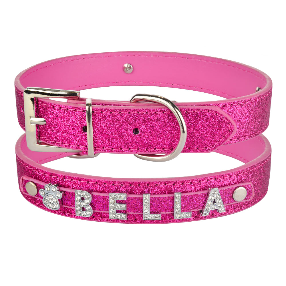 DIY Alphabet Letter Dog Name Collar - PU Leather, 5 Colours, XS-L