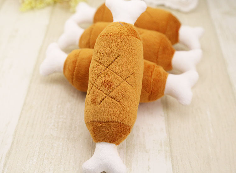 Plush Chicken Leg & Bone Squeaky Dog Molar Toy