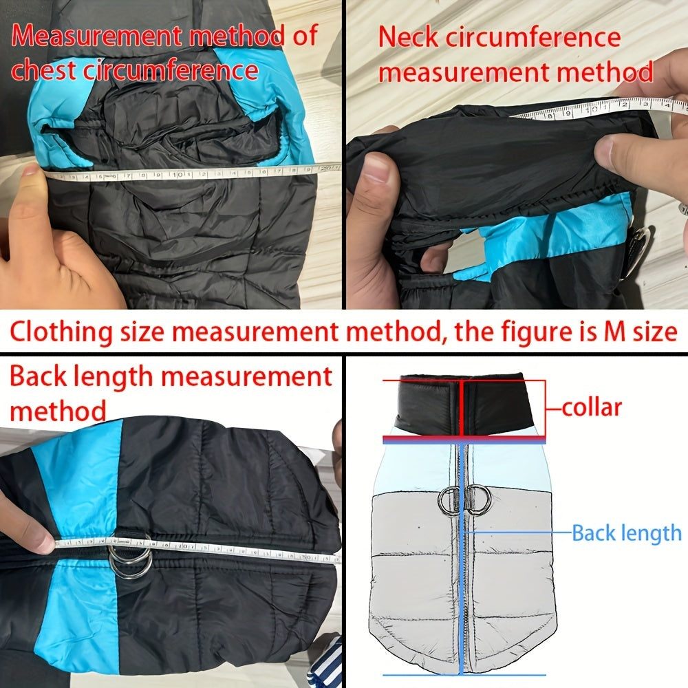 Waterproof And Windproof Fleece-Lined Dog Coat With Zipper For Small And Medium Digs, Cotton Filling, Polyester Shell, Adjustable Closure
