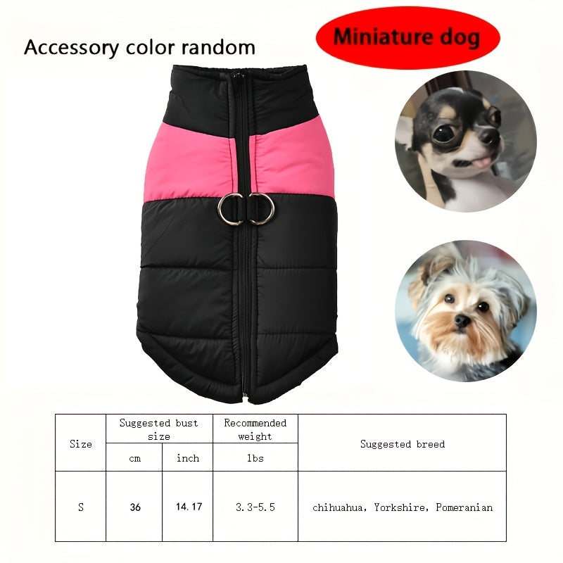 Waterproof And Windproof Fleece-Lined Dog Coat With Zipper For Small And Medium Digs, Cotton Filling, Polyester Shell, Adjustable Closure