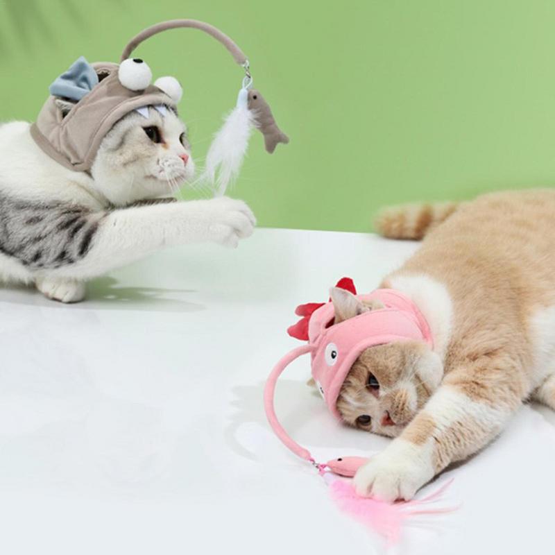 Head-Mounted Feather Cat Wand Toy - Hands-Free Interactive Play