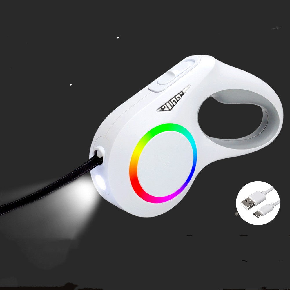 PUGGA - LED Retractable Dog Lead with Light – 5m Extending Lead with USB Charging | White & Black