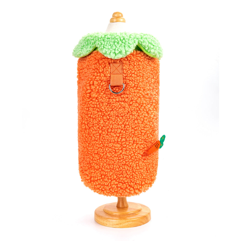 Korean Style Lotus Leaf Lace Pet Jumper - Warm Coral Fleece