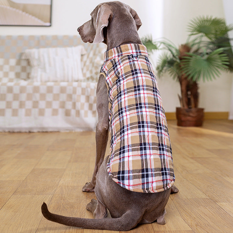Quilted Dog Jacket | Plaid Padded Coat with Reflective Leash Ring