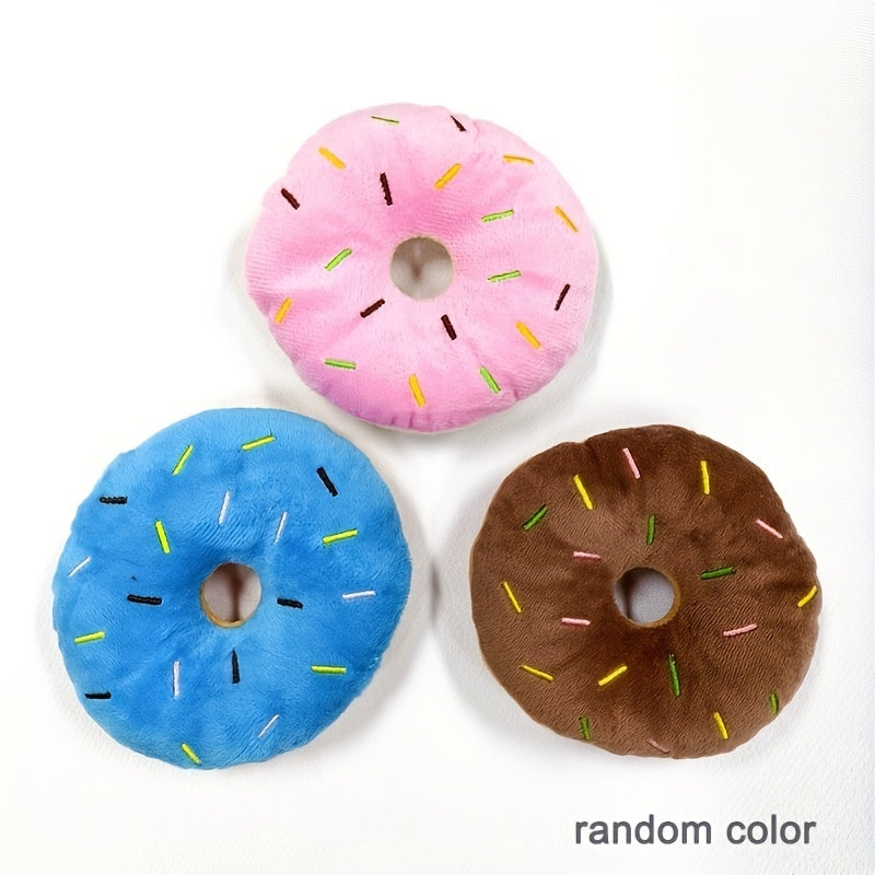 3pcs Squeaky Plush Donut Dog Toys - Soft Fabric Pet Pillows for Play & Party Favors, Ideal for Medium Breeds