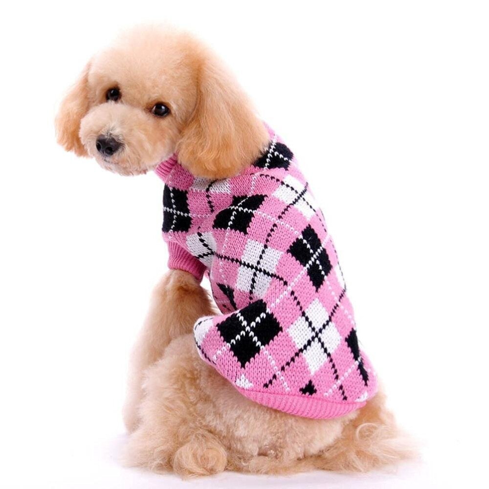 Geometric Diamond Knitted Dog & Cat Sweater - Round Neck Autumn & Winter