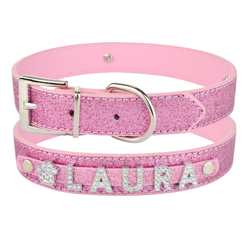 DIY Alphabet Letter Dog Name Collar - PU Leather, 5 Colours, XS-L
