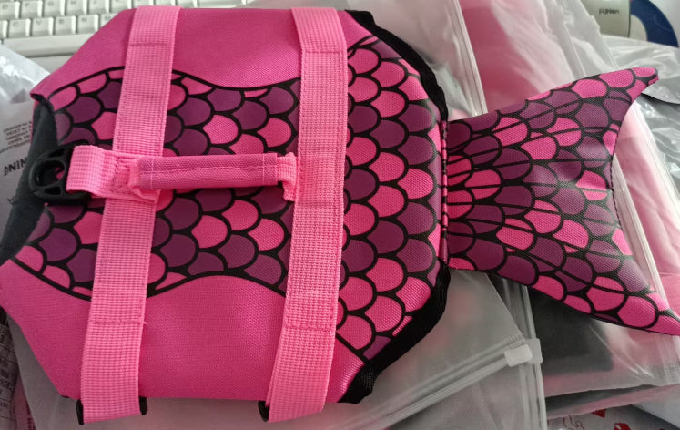 Shark & Mermaid Pet Life Jacket – Polyester Swim Vest for Dogs | Rose Red & Silver Grey | XS–XL