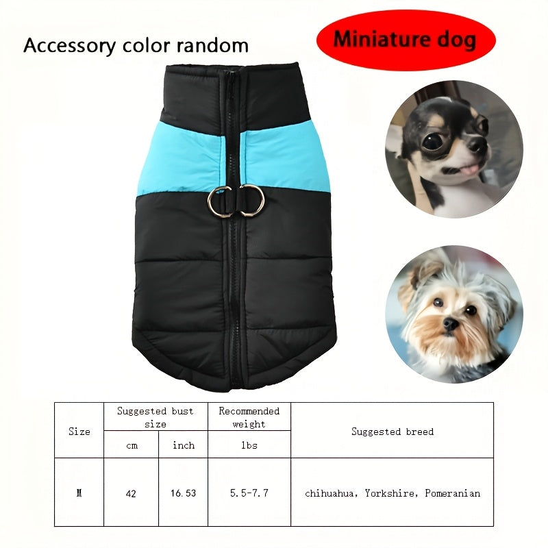 Waterproof And Windproof Fleece-Lined Dog Coat With Zipper For Small And Medium Digs, Cotton Filling, Polyester Shell, Adjustable Closure