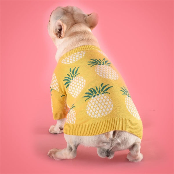 Pineapple Print Cotton Dog Sweater - Fun Summer-Inspired Style
