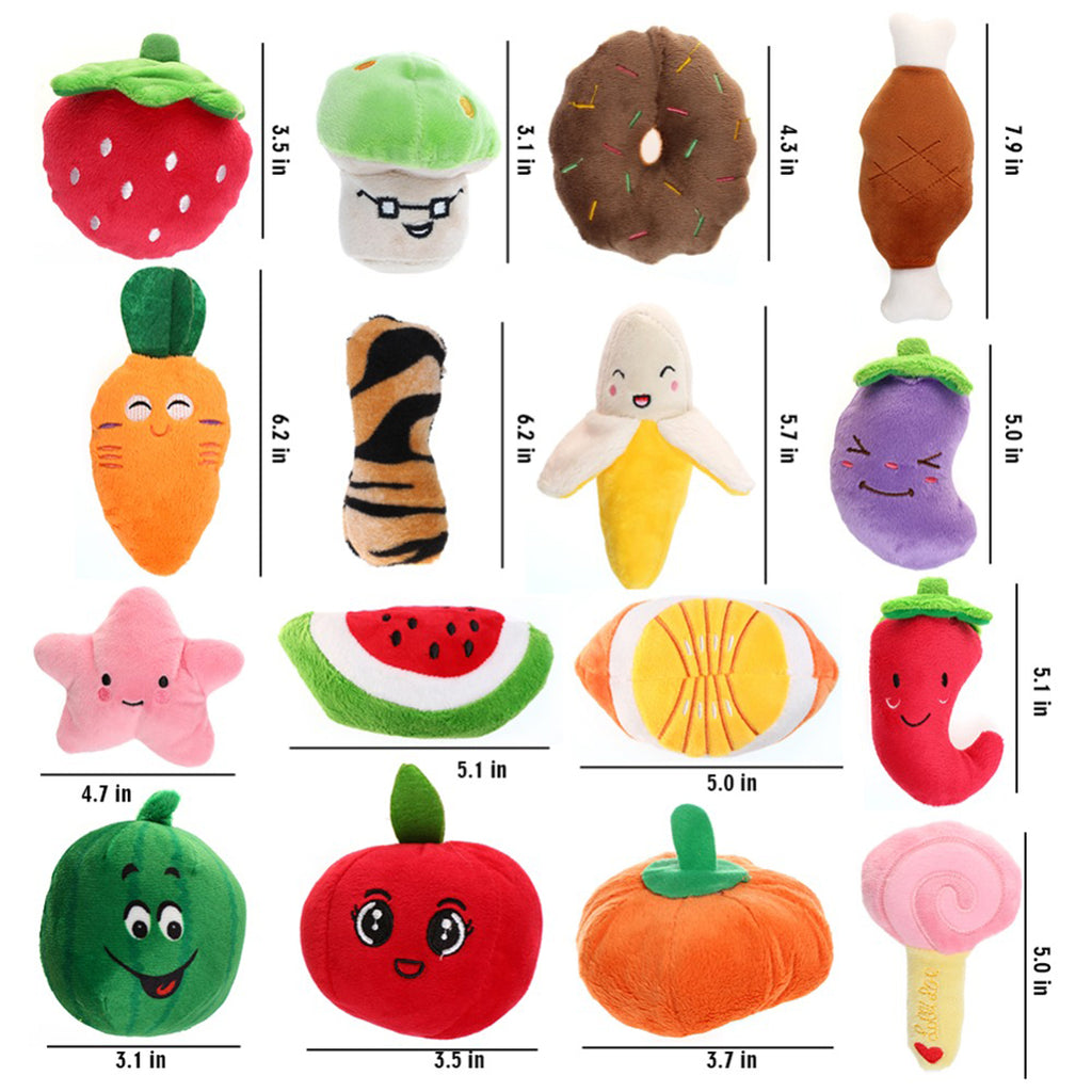 Fruit & Cartoon Plush Squeaky Pet Toy Set - 15 Designs