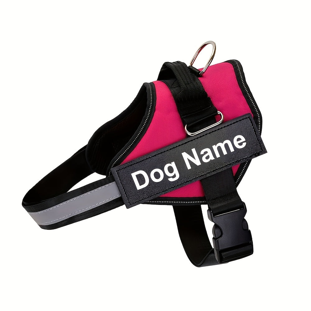 Customisable Reflective Striped Dog Harness - Personalised Name & Number Patch, Anti-Escape, XS-M