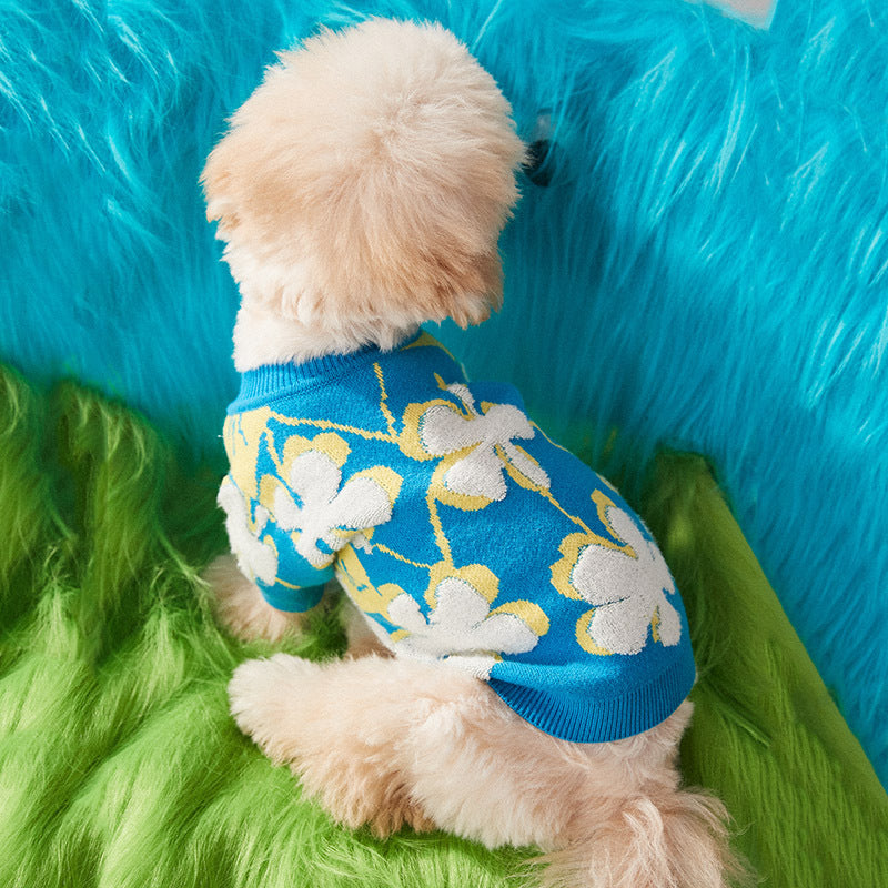Warm Wool Floral Patterned Two-Legged Dog & Cat Sweater - Teddy & Small Breed Style