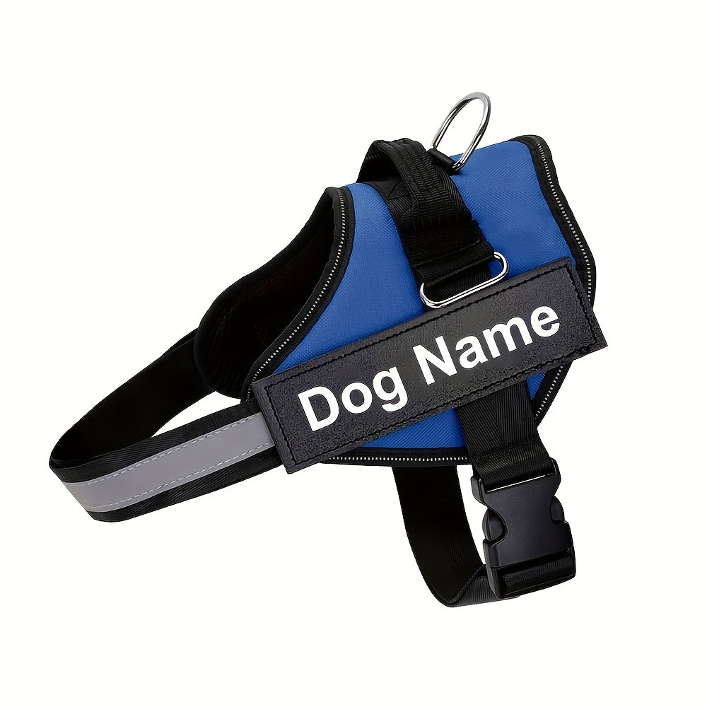 Customisable Reflective Striped Dog Harness - Personalised Name & Number Patch, Anti-Escape, XS-M