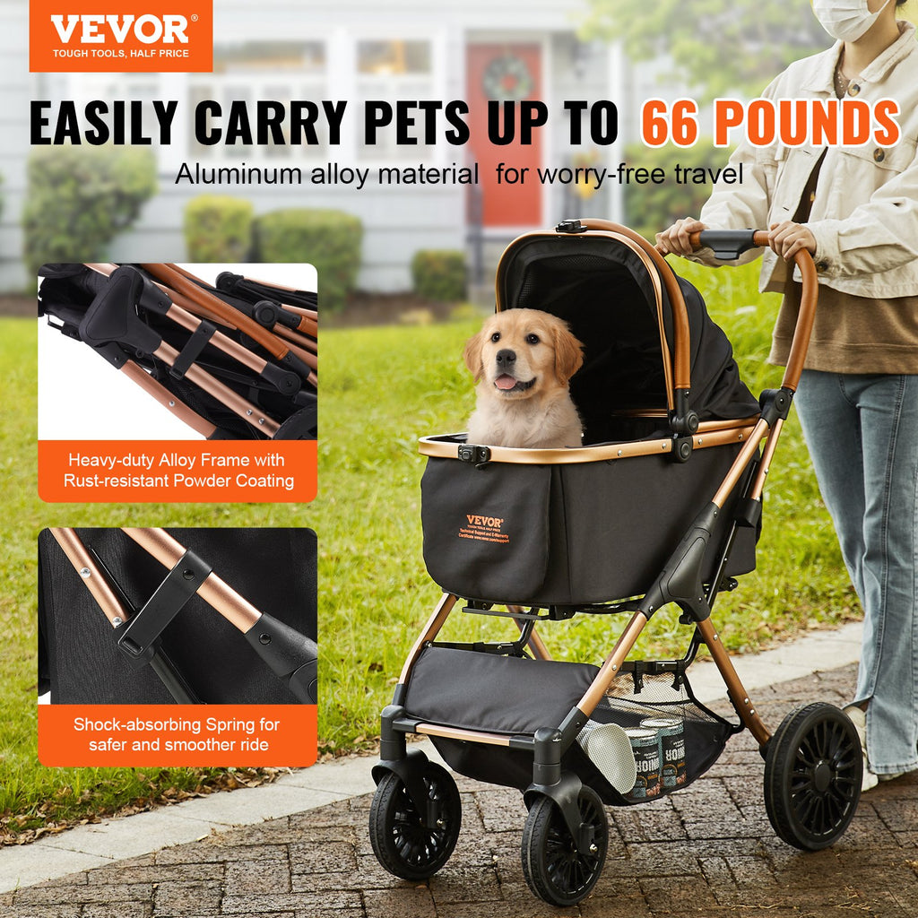 Pet Stroller with Brakes & Storage Basket – Up to 30kg
