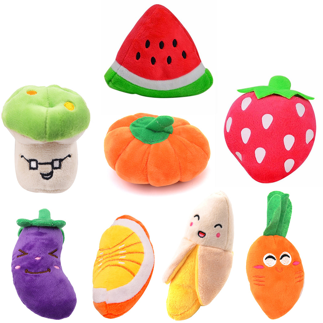 Fruit & Cartoon Plush Squeaky Pet Toy Set - 15 Designs