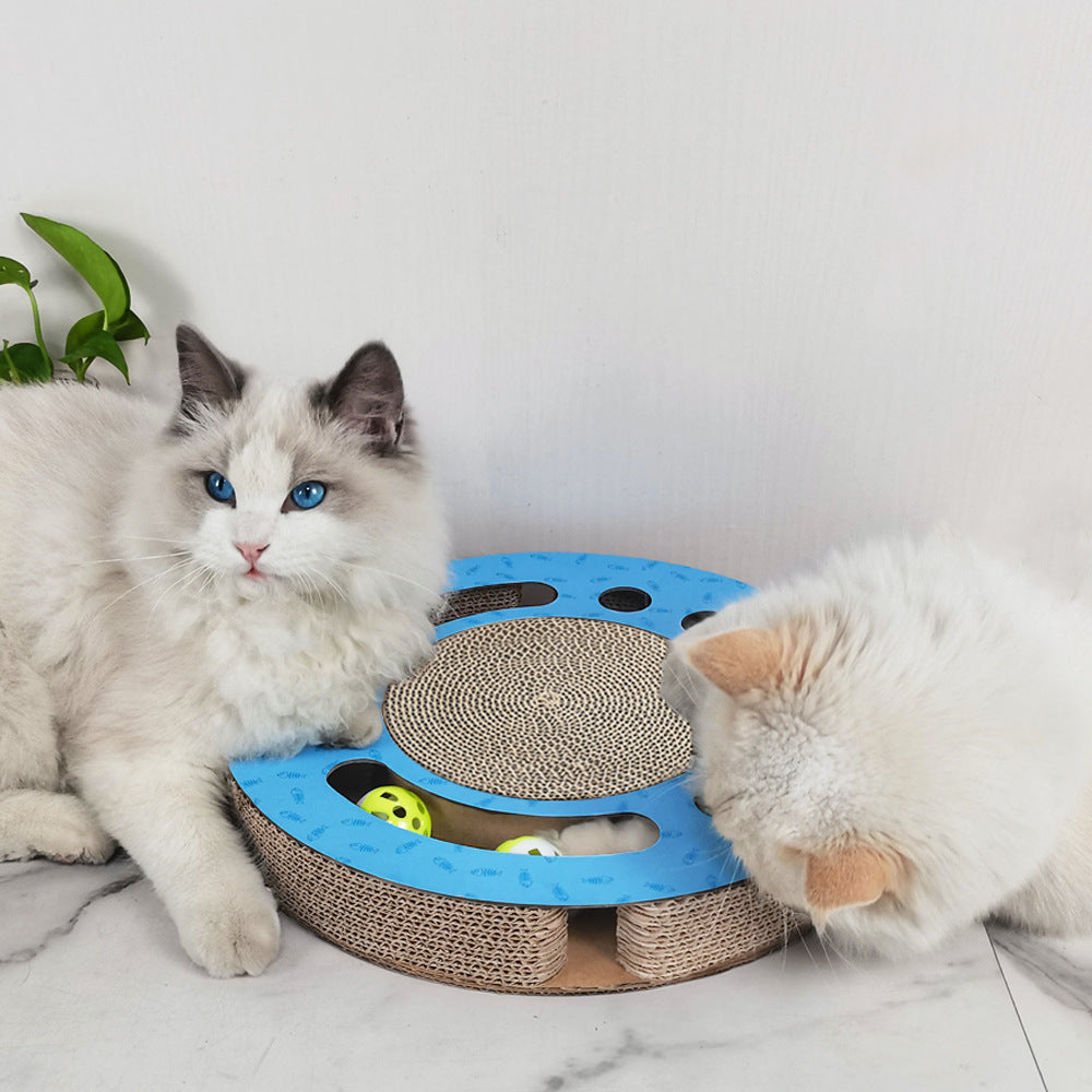 FlatCat Scratching Board | Corrugated Paper Claw Grinder | Blue & Wood