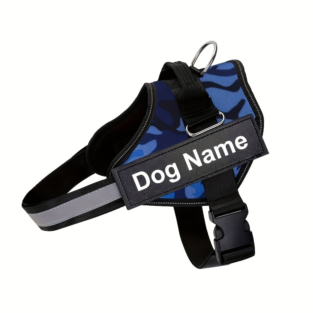 Customisable Reflective Striped Dog Harness - Personalised Name & Number Patch, Anti-Escape, XS-M