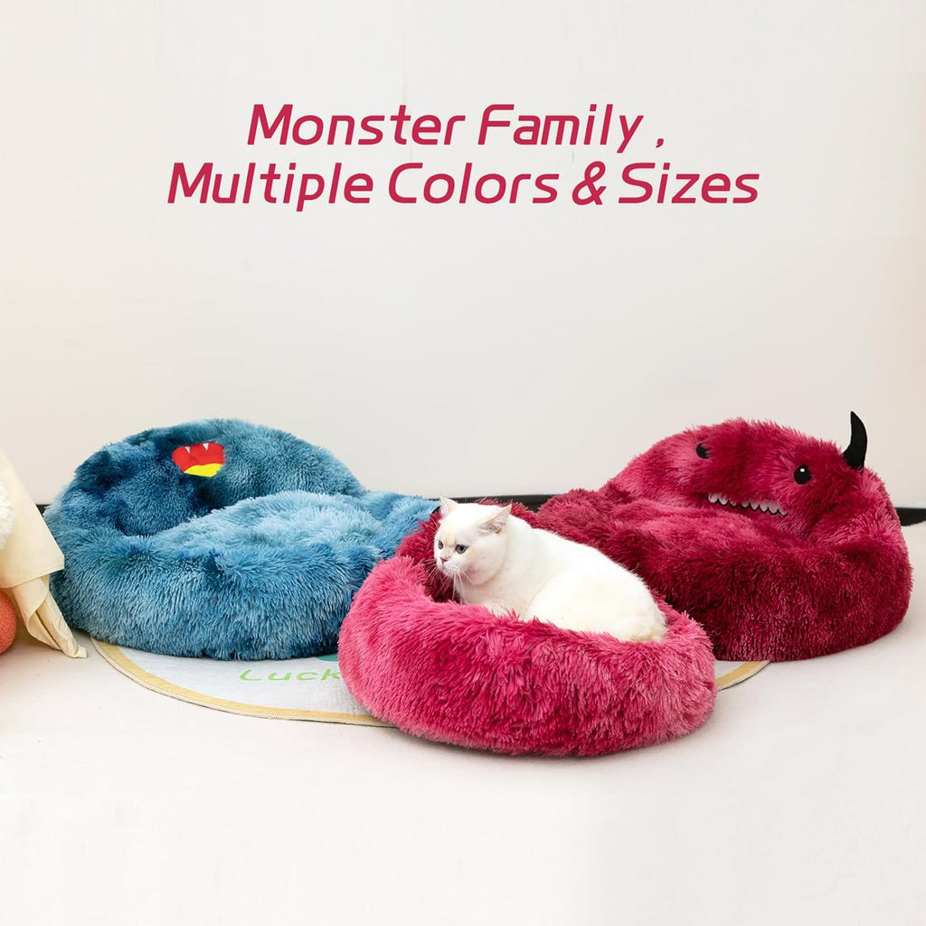 Faux Fur Donut Pet Bed - Luxury Round Nest for Cats & Dogs(Blue OR red)