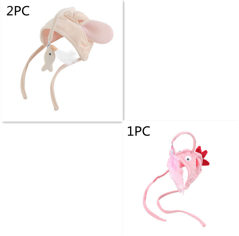 Head-Mounted Feather Cat Wand Toy - Hands-Free Interactive Play