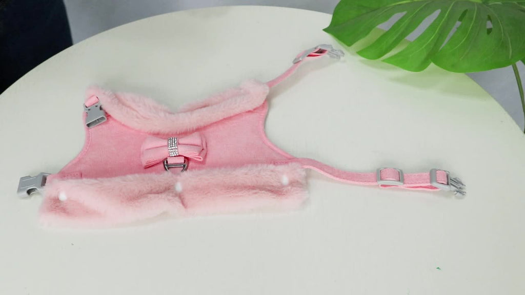 For Small And Medium Sized Dogs, Soft Fabric Dog Bow Tie Vest Harness Dress With Walking Traction Rope, Warm Dog Harness And Leash Set
