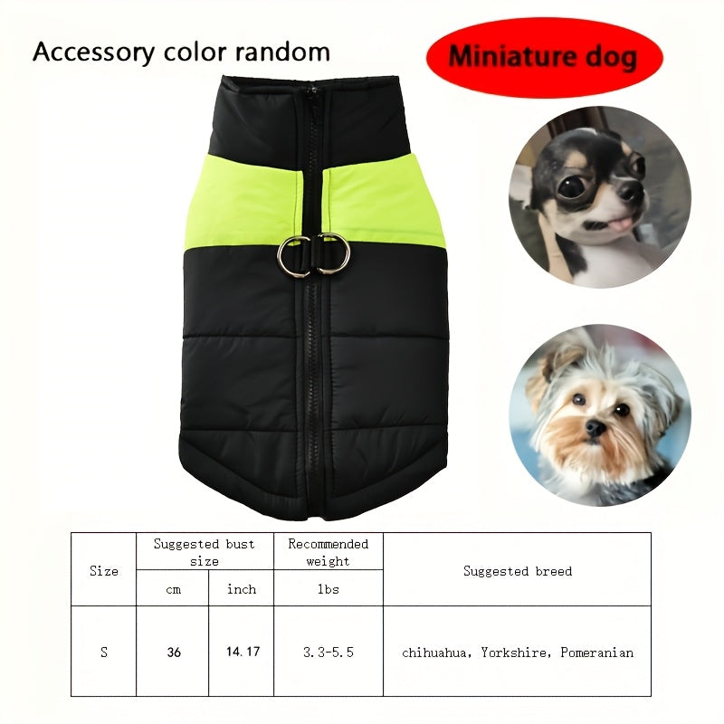 Waterproof And Windproof Fleece-Lined Dog Coat With Zipper For Small And Medium Digs, Cotton Filling, Polyester Shell, Adjustable Closure