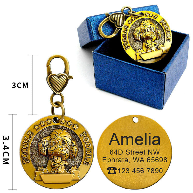 Custom Metal Engraved Dog ID Tag - Free Engraving, 7 Breed Designs