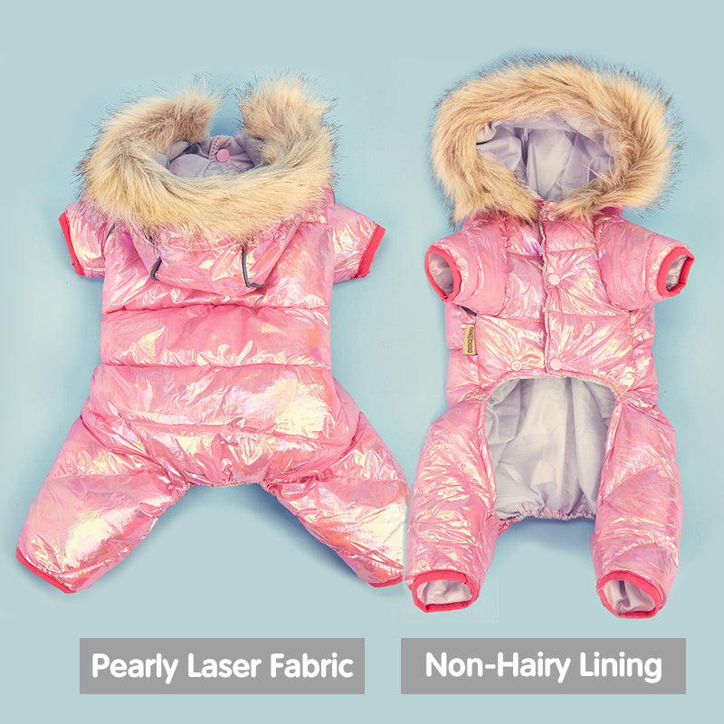 Metallic Laser Puffer Coat for Dogs - Button Fastening