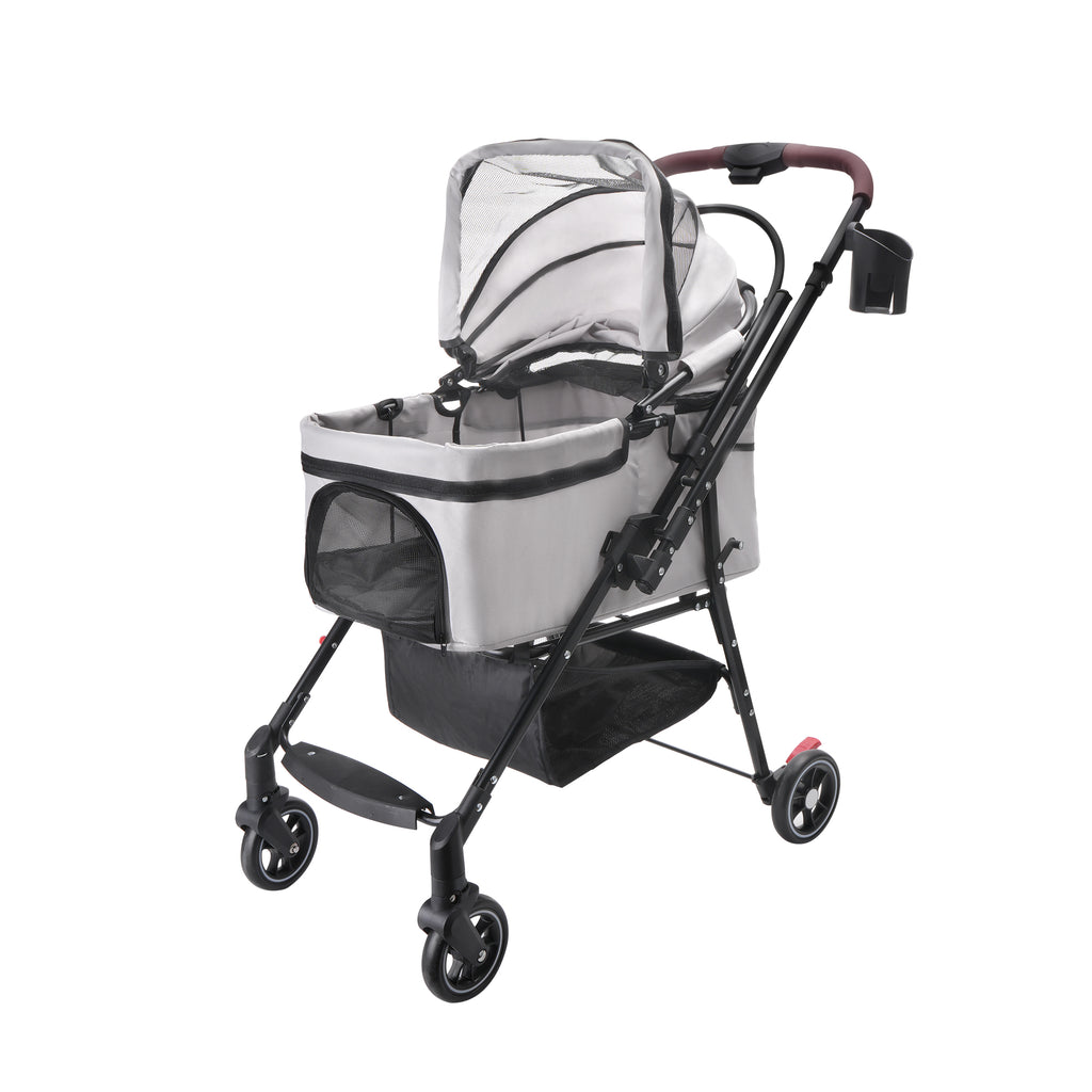 4-Wheel Foldable Pet Stroller For Small Dogs & Cats - 360 Rotating Wheels, Detachable Carrier & Travel Bag Included