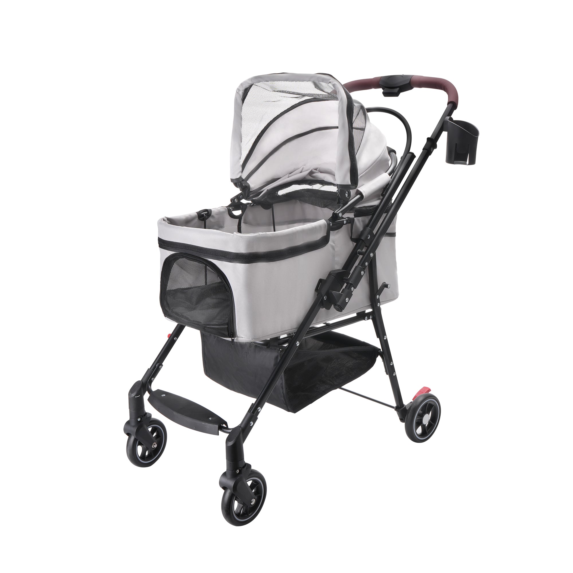 4-Wheel Foldable Pet Stroller For Small Dogs & Cats - 360 Rotating Wheels, Detachable Carrier & Travel Bag Included