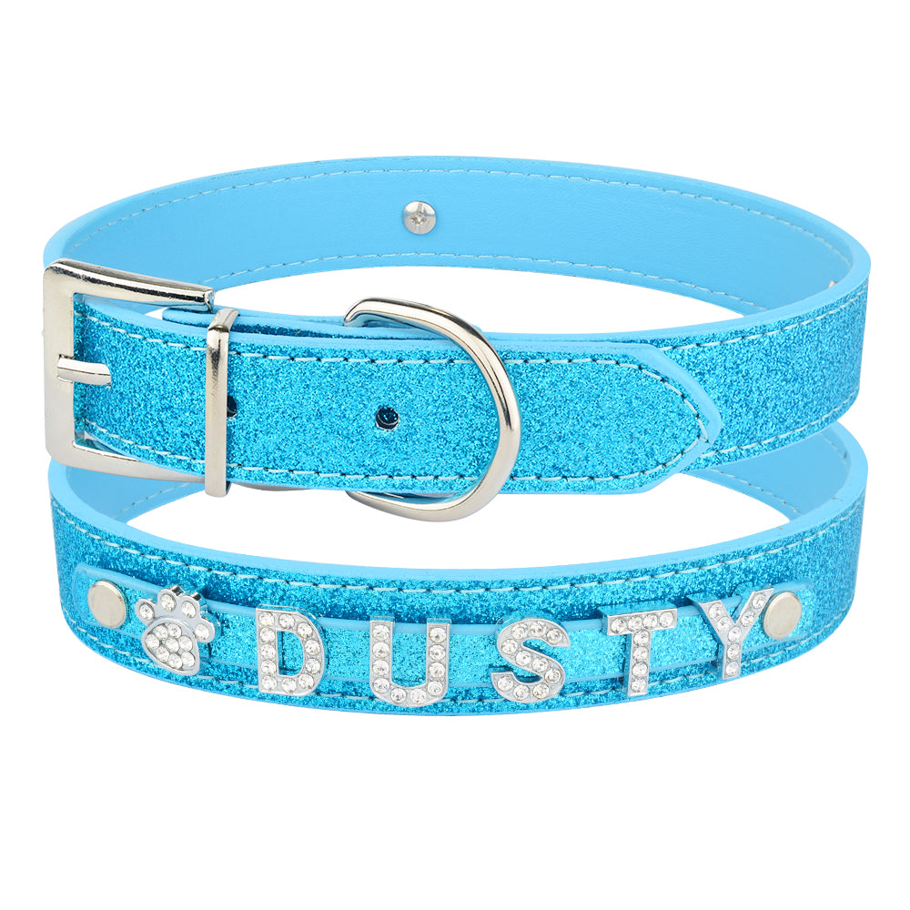 DIY Alphabet Letter Dog Name Collar - PU Leather, 5 Colours, XS-L