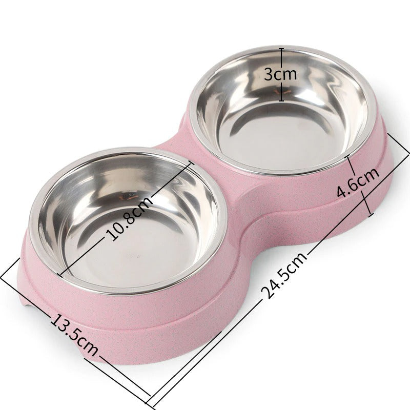 Double Stainless Steel Pet Bowl – Food & Water Feeder for Dogs & Cats | Green, Pink & Blue