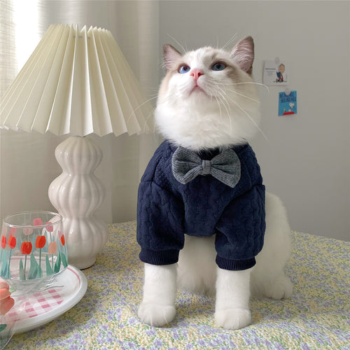 Bow Tie Cat Jumpsuit - Navy Blue