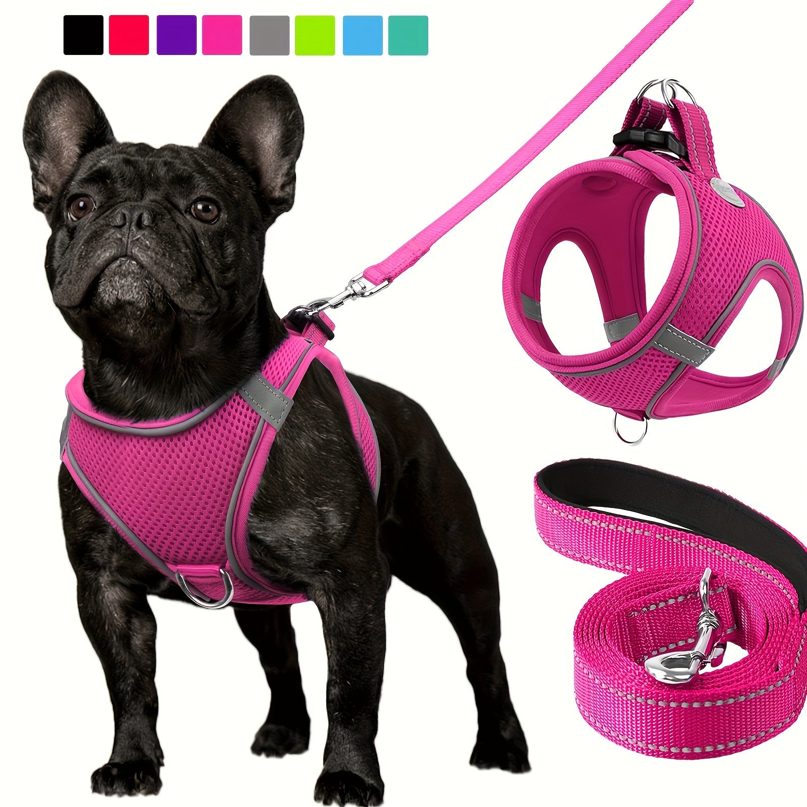 Joytale Step in Dog Harness and leash Set,Reflective Soft Padded Nylon Leash,Breathable Mesh Vest Harness and Leash for Small and Medium Dogs