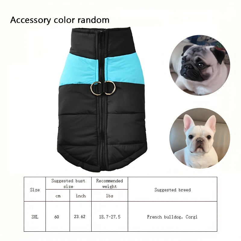 Waterproof And Windproof Fleece-Lined Dog Coat With Zipper For Small And Medium Digs, Cotton Filling, Polyester Shell, Adjustable Closure