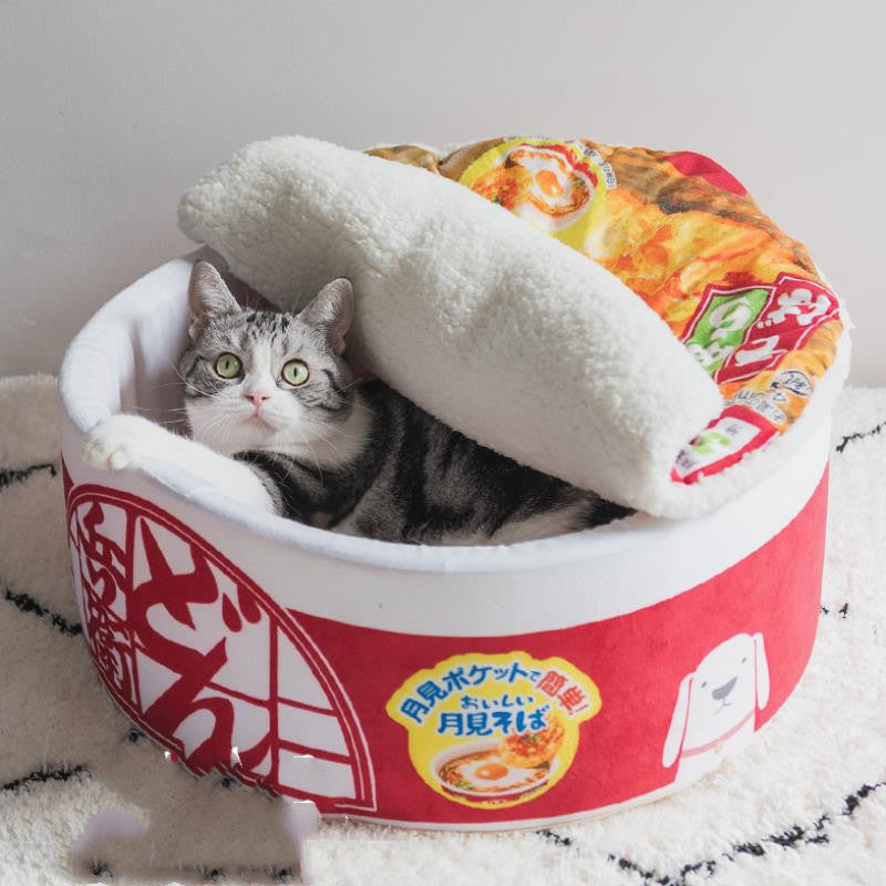 Ramen Cat Bed | Plush Novelty Nest | S & L