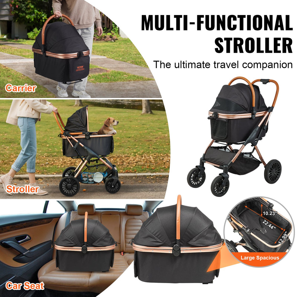 Pet Stroller with Brakes & Storage Basket – Up to 30kg