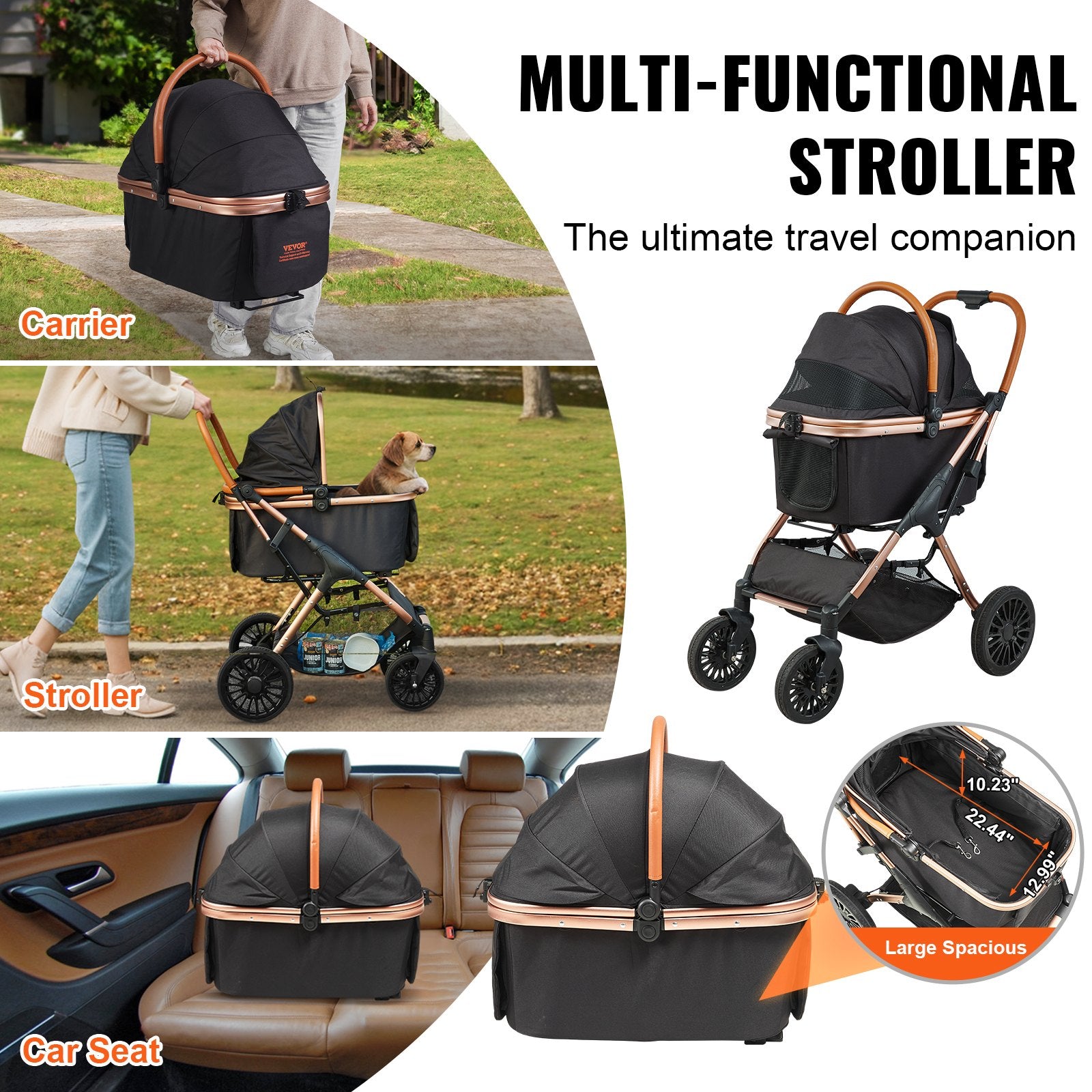 Pet Stroller with Brakes & Storage Basket – Up to 30kg