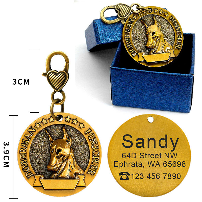 Custom Metal Engraved Dog ID Tag - Free Engraving, 7 Breed Designs