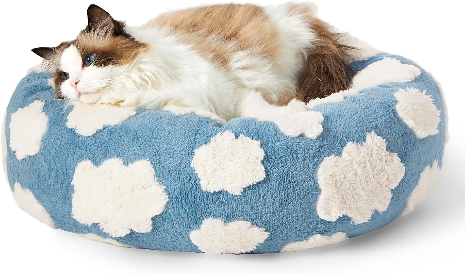 Jacquard Donut Pet Bed - Shaggy Plush with Anti-Slip Base