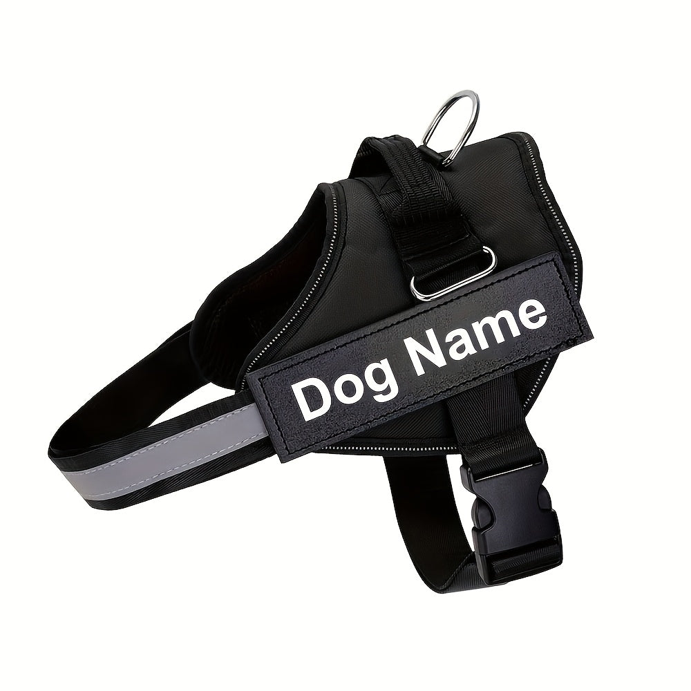 Customisable Reflective Striped Dog Harness - Personalised Name & Number Patch, Anti-Escape, XS-M