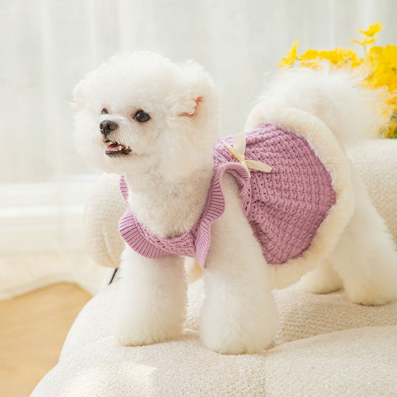 Princess Bow Sweater Skirt - Two-Legged Pet Dress for Dogs & Cats