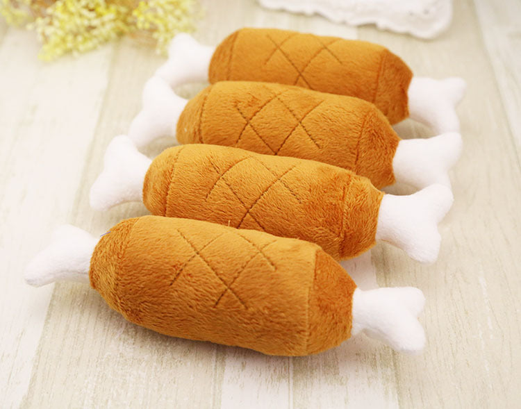 Plush Chicken Leg & Bone Squeaky Dog Molar Toy