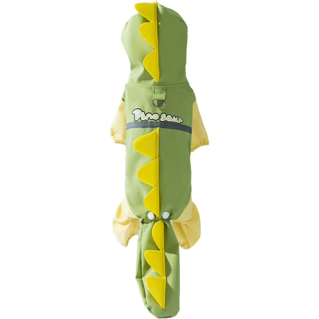 Dinosaur Dog Raincoat | Waterproof 4-Leg Rain Jacket with Tail Cover