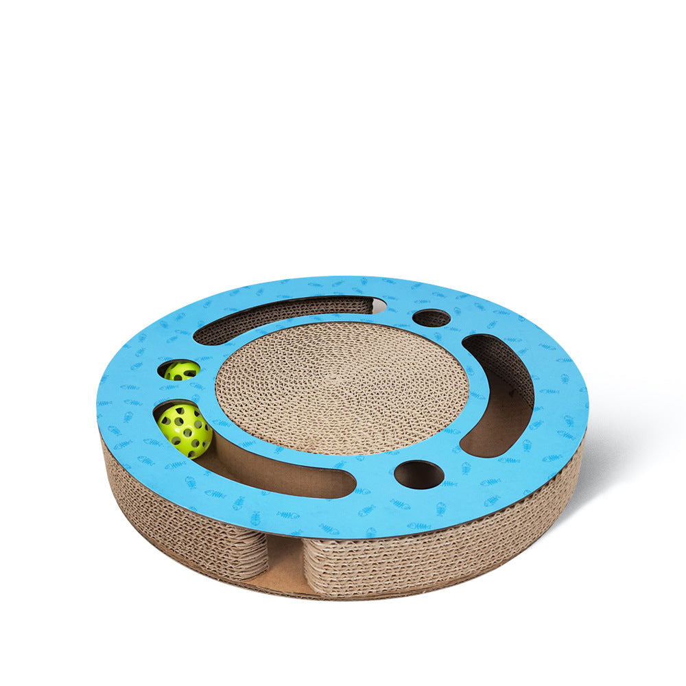 FlatCat Scratching Board | Corrugated Paper Claw Grinder | Blue & Wood