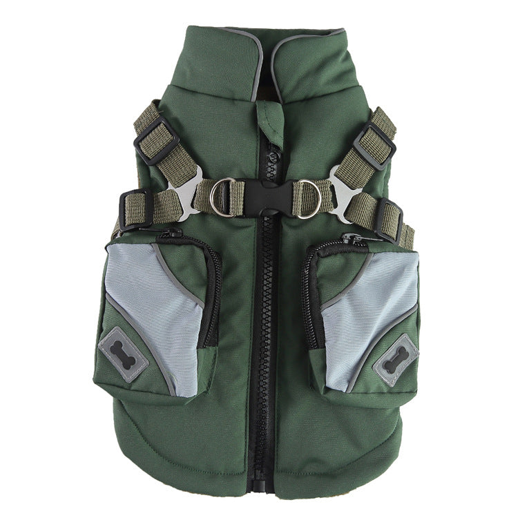 BellyRub Padded Dog Jacket with Harness Clip | For Dogs - Hooded & Non Hooded Options (Red, Army Green, Blue, Black)