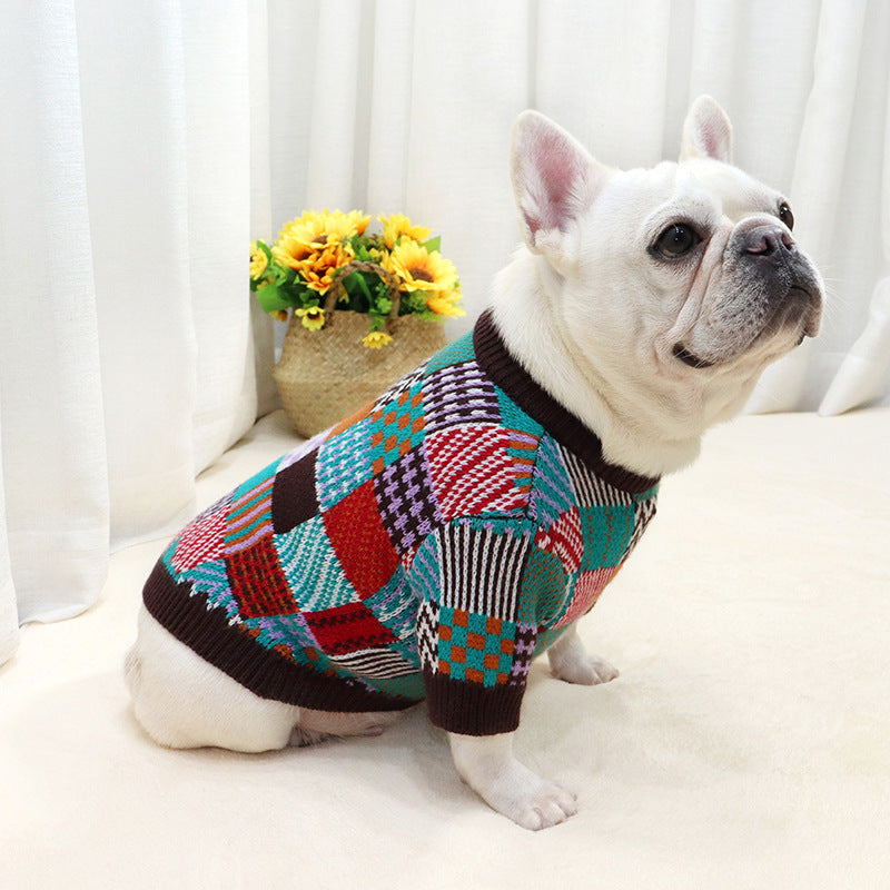 Colourful Contrast Wool Dog Sweater - Fashion Statement Knitwear